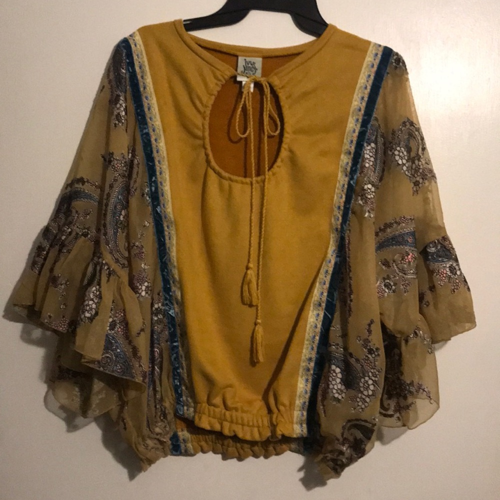 Boho Velvet and Sheer Sleeves Blouse